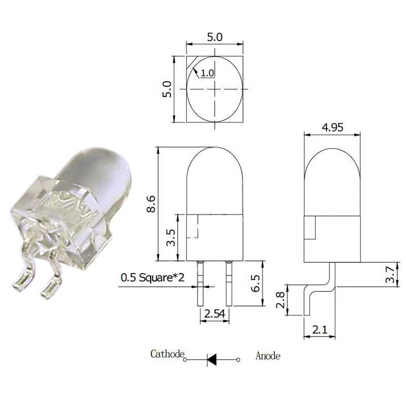 5mm圆头方座850nm红外发射管